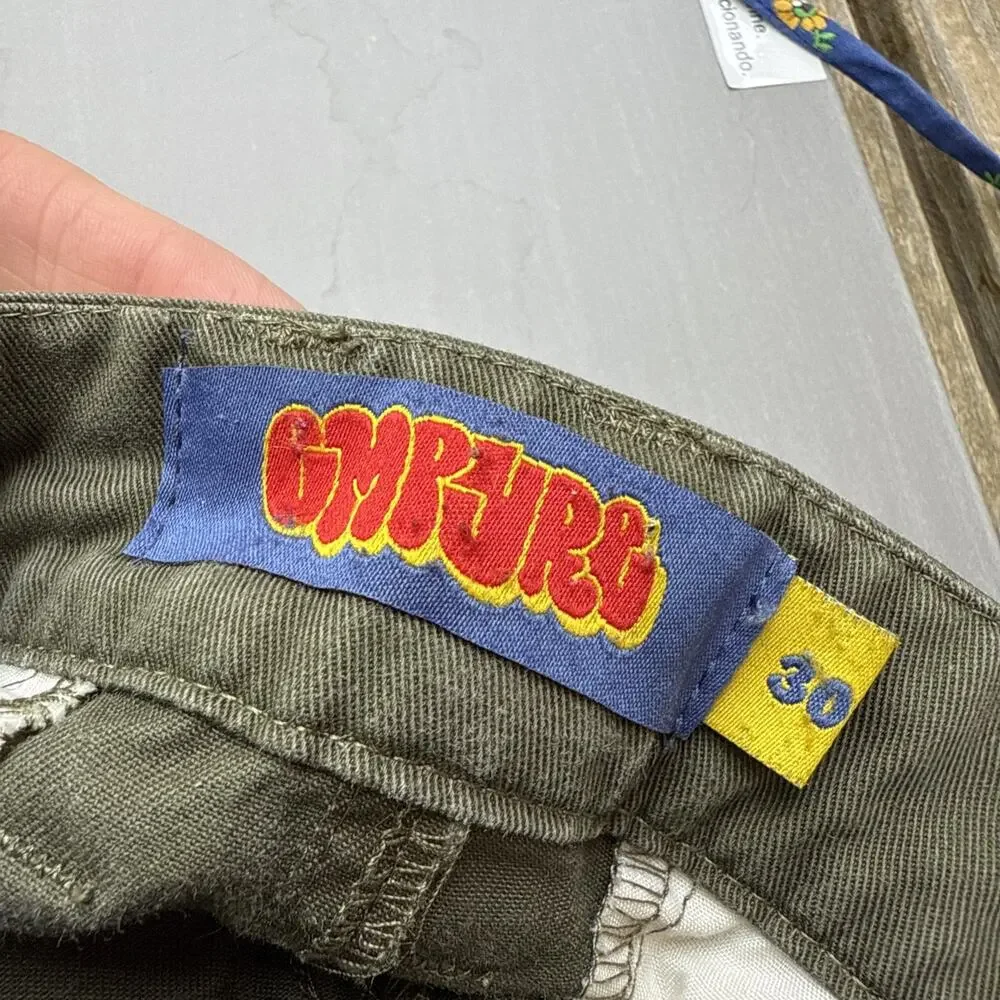 EMPYRE RELAX CARGO PANTS GREEN MENS SIZE 30x26 MILITARY SKATE Y2K BUTTON FLY